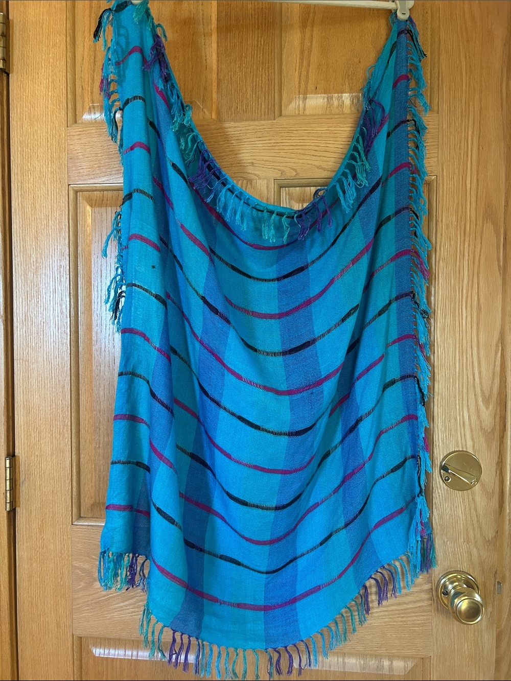Ben Goodman Turquoise Striped Fringe Shawl. EUC